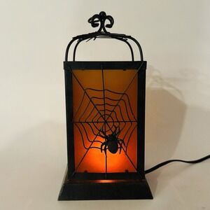 Vintage Ting Shen Halloween Spider Web Hanging Lantern Lamp w/Flickering Bulb